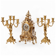 Набор часы каминные &quot;Возрождение&quot; с двумя канделябрами на 5 свечей (бронза, золото) Испания