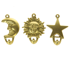 Набор кухонных крючков "Солнце, Луна, Звезда" 6х8см (латунь, золото) Италия