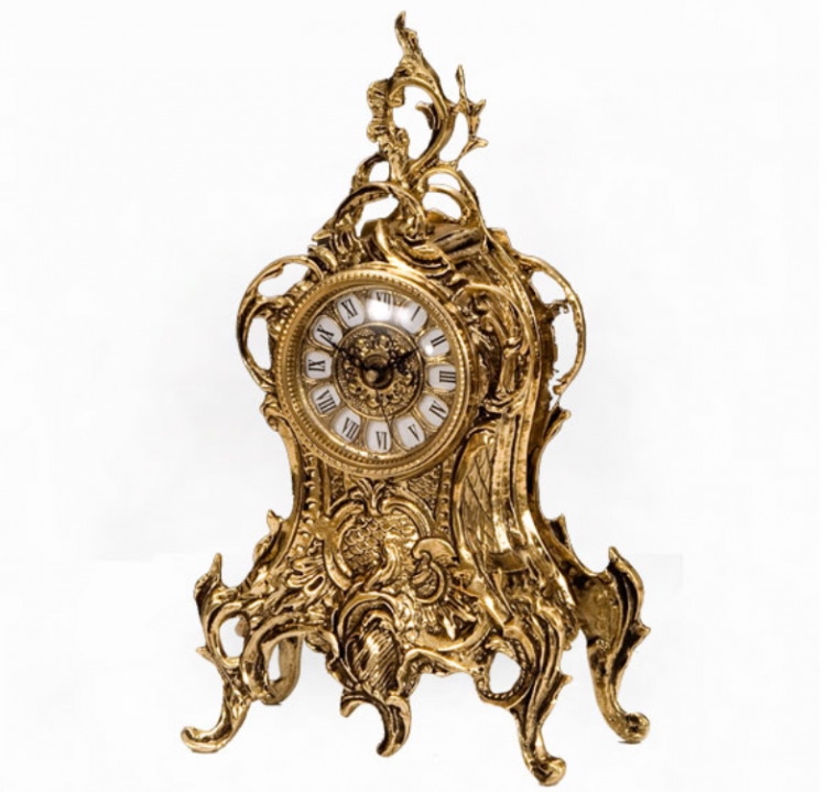 Часы каминные "Пламя" h35см (бронза, золото) Испания