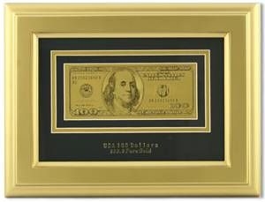Картина панно БАНКНОТА 100$ в золотой деревянной рамке