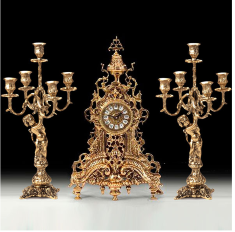Набор часы каминные &quot;Ренессанс&quot; с двумя канделябрами &quot;Ангел&quot; на 5 свечей (бронза, золото) Испания