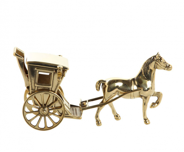Статуэтка Кэб (конный экипаж с кучером наверху) 14х33см (латунь, золото) Италия