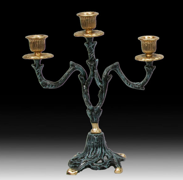 Канделябр бронзовый на 3 свечи (синяя патина/Испания)  