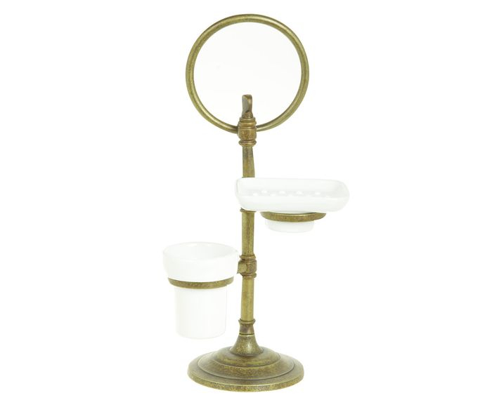 Мыльница и стакан с кольцом для полотенца на подставке "Спираль" 35х14см (латунь, антик) Италия
