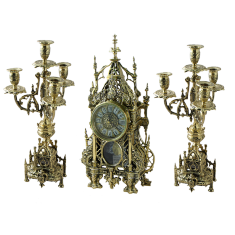 Каминные часы &quot;Готико&quot; с маятником 45см с канделябрами 44см (бронза, золото) Португалия