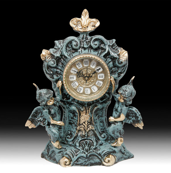 Часы каминные "Ангелочки" h32х25см (бронза, синяя патина) Испания 32H см   