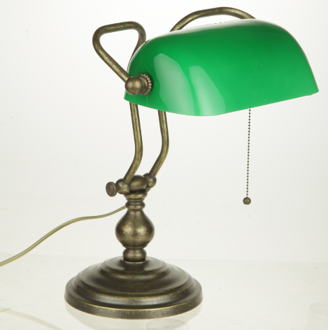 Лампа настольная "Банкир" с зеленым плафоном 36см (латунь, античная) Италия