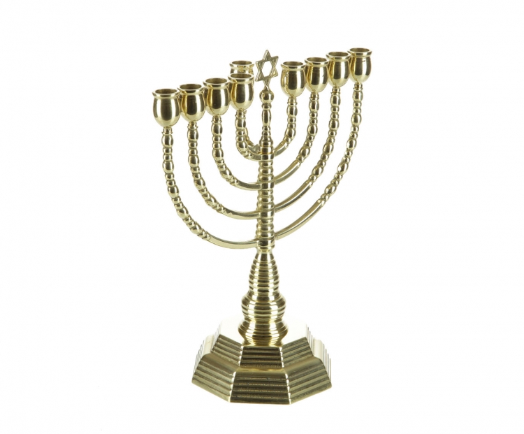 Подсвечник еврейский на 9 свечей "Ханукия" 31см (латунь, золото) Италия