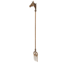 Кочерга "Голова лошади" с трезубцем 46х5,5см для камина (латунь, антик) Италия
