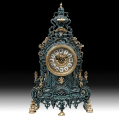 Часы каминные Возрождение h41х24см (бронза, синяя патина) Испания