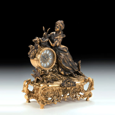 Часы каминные с канделябрами на 3 свечи (бронза, золото/антик комбинированная) Испания    