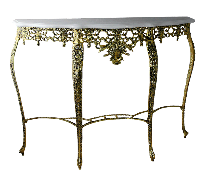 Консольный столик "Лориньян" 81x108x28см с мраморной столешницей (бронза, золото) Португалия
