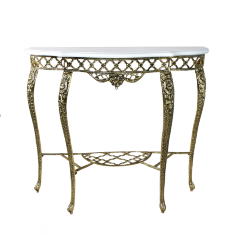 Консольный столик "Санта-Крус" 80х90х34см с мраморной столешницей (бронза, золото) Португалия