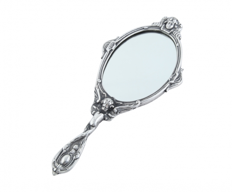 Зеркало ручное "Серебряные ангелы" 29х13см (латунь, серебро) Италия