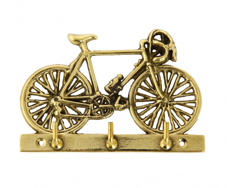 Вешалка-ключница настенная "Велосипед" 12х8см (латунь, золото) Италия