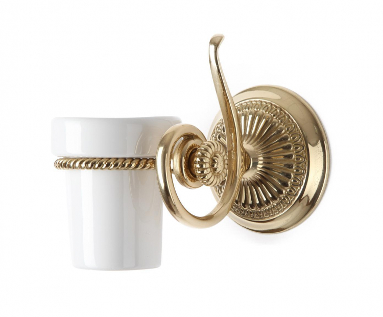 Стакан для ванной комнаты настенный "Спираль" 10х16см (латунь, золото) Италия