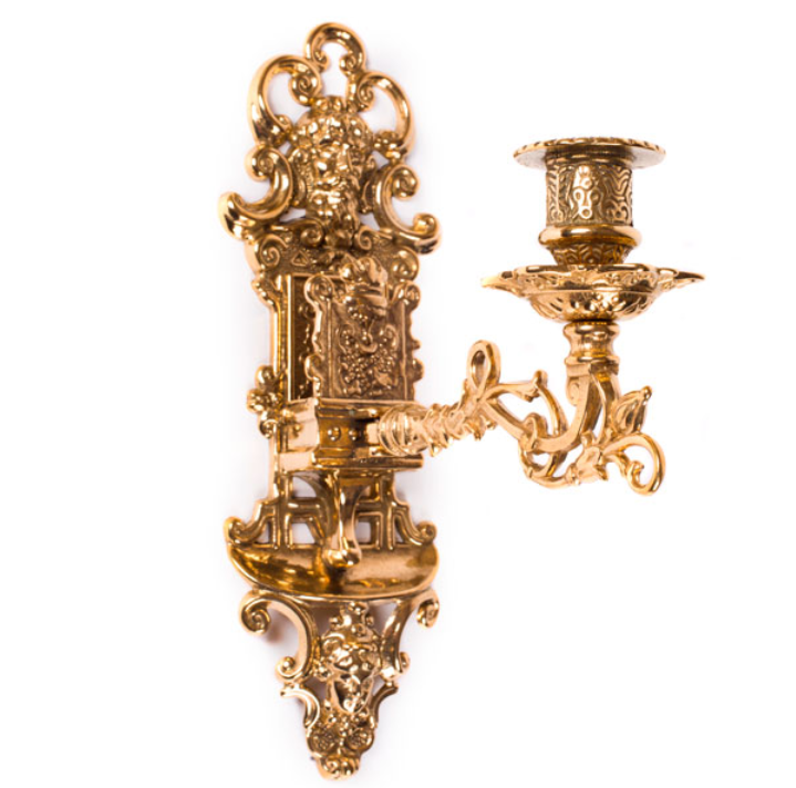 Канделябр настенный "Вальтер" h28см на 1 свечу с полочкой для спичек (латунь, золото) Италия Alberti Livio