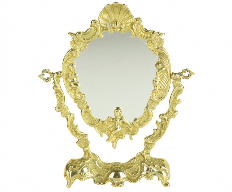 Зеркало настольное "Дети и ракушка" 34х31см (латунь, золото) Италия